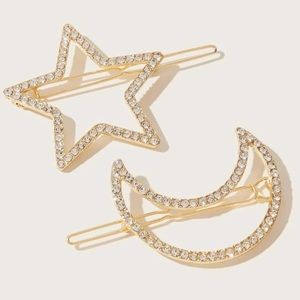 Moon & Star Rhinestone Hair Clips
